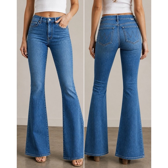 MOTHER Denim - MOTHER Weekender Flare Jeans Women 27 Blue Mid Rise Stretch Boho Y2K Festival
